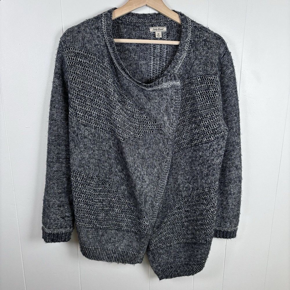 Lucky Brand Women's Medium Blue Open Face Draped Hem Cardigan Thick Knit‎